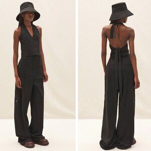 JACQUEMUS Linu Black Cotton-Linen Halterneck Top – Size FR 42